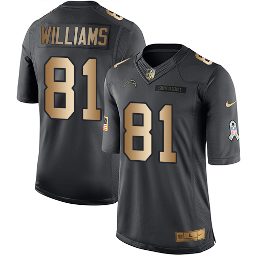 Nike Chargers #81 Mike Williams Black Men's Stitched NFL Limited Gold Salute To Service Jersey Nike Chargers #81 Mike Williams Black Men's Stitched NFL Limited Gold Salute To Service Jersey