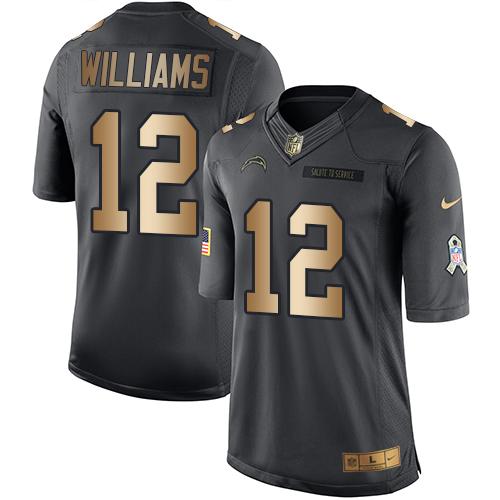 Nike Chargers #12 Mike Williams Black Men's Stitched NFL Limited Gold Salute To Service Jersey