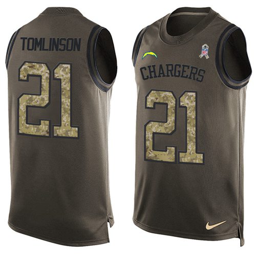 Nike Chargers #21 LaDainian Tomlinson Green Men's Stitched NFL Limited Salute To Service Tank Top Jersey Nike Chargers #21 LaDainian Tomlinson Green Men's Stitched NFL Limited Salute To Service Tank Top Jersey