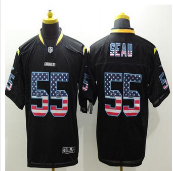 New San Diego Chargers #55 Junior Seau Black Men's Stitched NFL Elite USA Flag Fashion Jersey