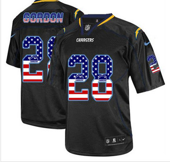 New San Diego Chargers #28 Melvin Gordon Black Men's Stitched NFL Elite USA Flag Fashion Jersey