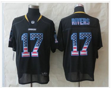 New San Diego Charger #17 Philip Rivers USA Flag Fashion Black Elite Jerseys