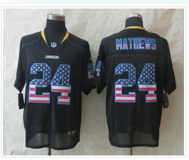 New San Diego Charger #24 Ryan Mathews USA Flag Fashion Black Elite Jerseys