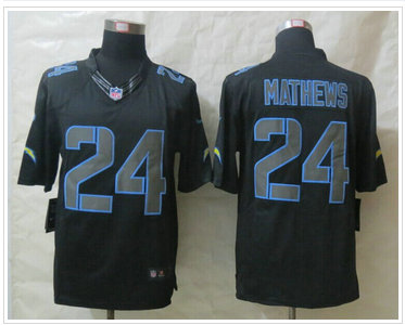 New San Diego Charger #24 Ryan Mathews Impact Black Limited Jerseys