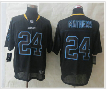 New San Diego Charger #24 Ryan Mathews Lights Out Black Elite Jerseys