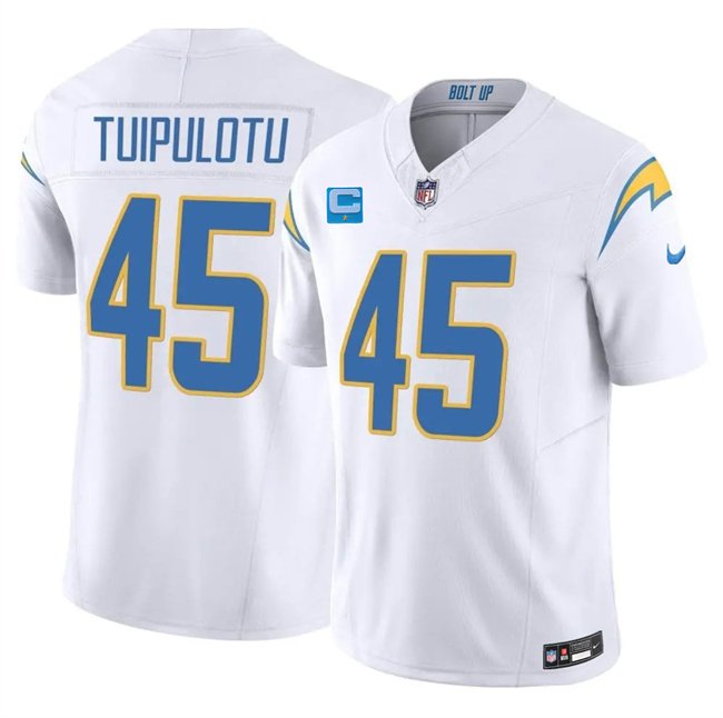 Men's Los Angeles Chargers #45 Tuli Tuipulotu White 2026 F.U.S.E. 1-Star C Patch Vapor Limited Stitched Football Jersey Men's Los Angeles Chargers #45 Tuli Tuipulotu White 2026 F.U.S.E. 1-Star C Patch Vapor Limited Stitched Football Jersey