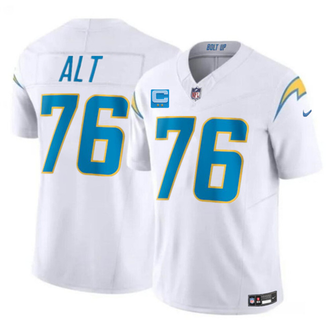 Men's Los Angeles Chargers #76 Joe Alt White 2026 F.U.S.E. 2-Star C Patch Vapor Limited Stitched Football Jersey Men's Los Angeles Chargers #76 Joe Alt White 2026 F.U.S.E. 2-Star C Patch Vapor Limited Stitched Football Jersey