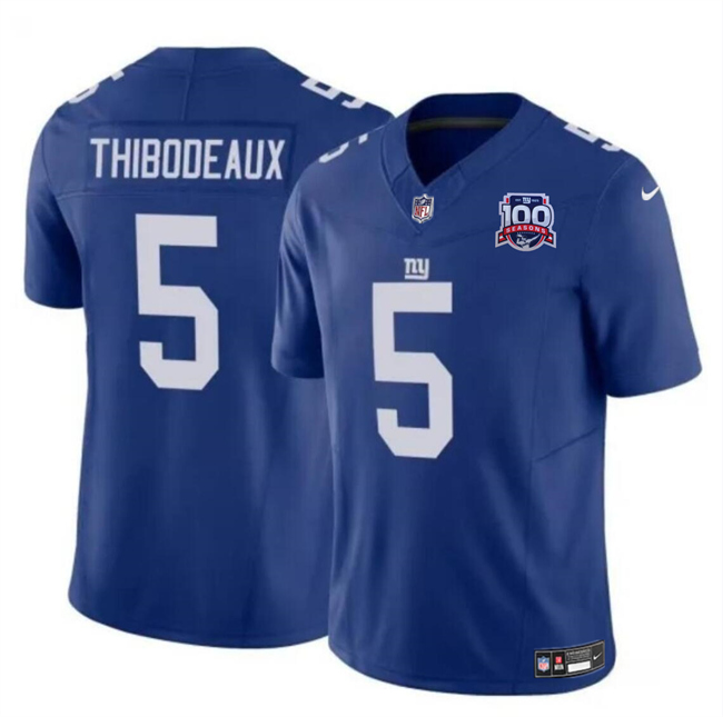 Men's New York Giants #5 Kayvon Thibodeaux Blue 2024 F.U.S.E. 100TH Season Patch Vapor Untouchable Limited Stitched Jersey Men's New York Giants #5 Kayvon Thibodeaux Blue 2024 F.U.S.E. 100TH Season Patch Vapor Untouchable Limited Stitched Jersey
