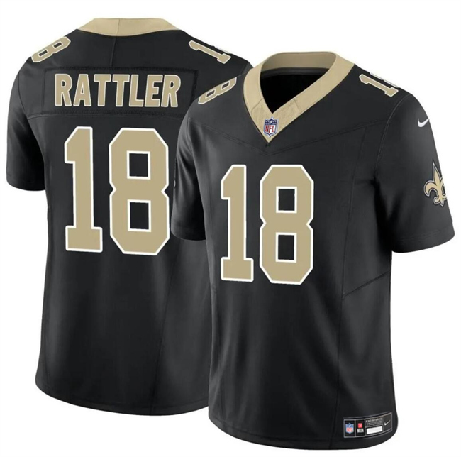 Men's New Orleans Saints #18 Spencer Rattler Black F.U.S.E Vapor Limited Stitched Football Jersey Men's New Orleans Saints #18 Spencer Rattler Black F.U.S.E Vapor Limited Stitched Football Jersey