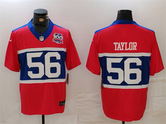 Men's New York Giants #56 Lawrence Taylor Century Red 100TH Season Commemorative Patch Limited Stitched Football Jersey Men's New York Giants #56 Lawrence Taylor Century Red 100TH Season Commemorative Patch Limited Stitched Football Jersey
