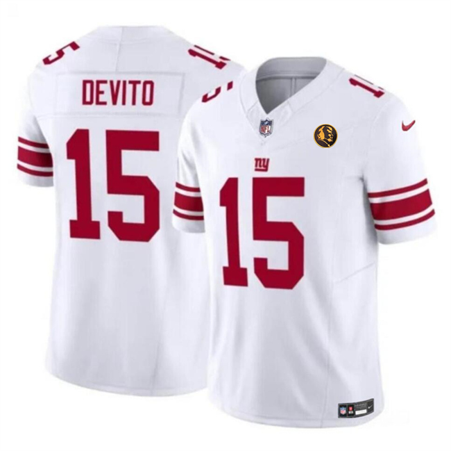 Men's New York Giants #15 Tommy DeVito White 2023 F.U.S.E. With John Madden Patch Vapor Limited Stitched Football Jersey Men's New York Giants #15 Tommy DeVito White 2023 F.U.S.E. With John Madden Patch Vapor Limited Stitched Football Jersey