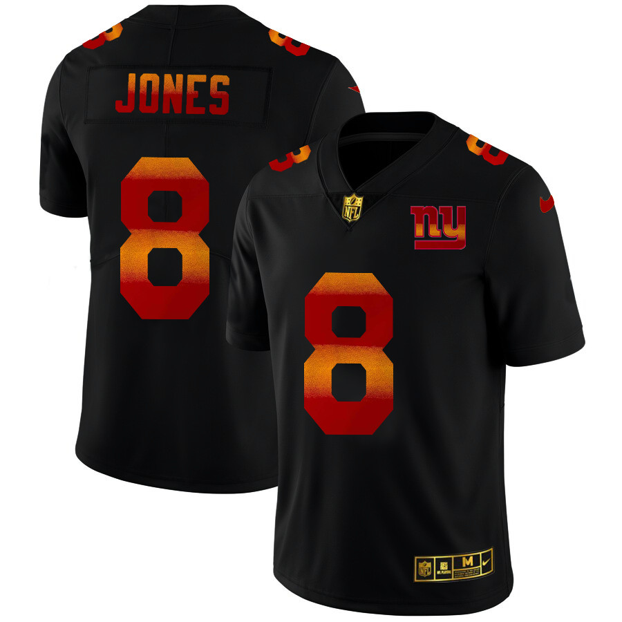 New York Giants #8 Daniel Jones Men's Black Nike Red Orange Stripe Vapor Limited NFL Jersey New York Giants #8 Daniel Jones Men's Black Nike Red Orange Stripe Vapor Limited NFL Jersey