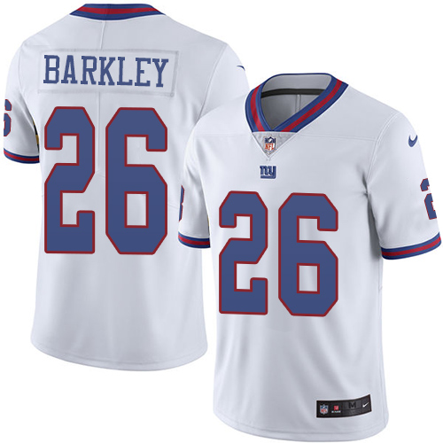 Nike Giants #26 Saquon Barkley White Men's Stitched NFL Limited Rush Jersey Nike Giants #26 Saquon Barkley White Men's Stitched NFL Limited Rush Jersey