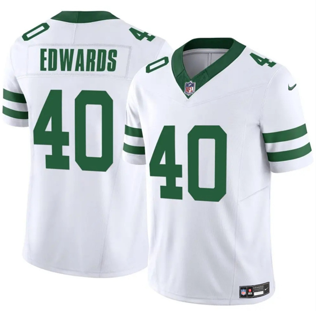 Men's New York Jets #40 Donovan Edwards White 2025 F.U.S.E. Vapor Untouchable Limited Stitched Jersey Men's New York Jets #40 Donovan Edwards White 2025 F.U.S.E. Vapor Untouchable Limited Stitched Jersey