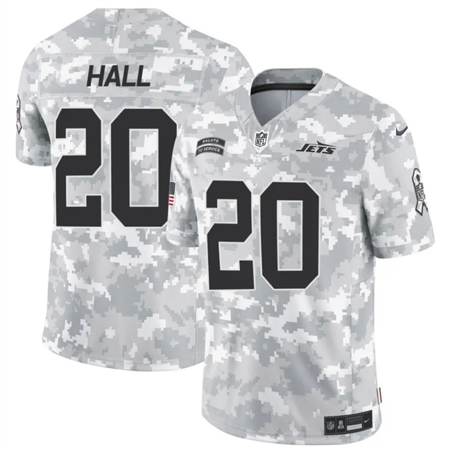 Men's New York Jets #20 Breece Hall 2024 F.U.S.E Arctic Camo Salute To Service Limited Stitched Football Jersey Men's New York Jets #20 Breece Hall 2024 F.U.S.E Arctic Camo Salute To Service Limited Stitched Football Jersey