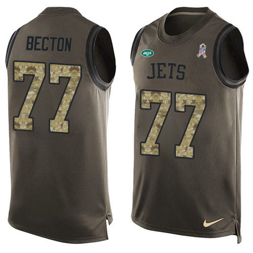 Nike Jets #77 Mekhi Becton Green Men's Stitched NFL Limited Salute To Service Tank Top Jersey Nike Jets #77 Mekhi Becton Green Men's Stitched NFL Limited Salute To Service Tank Top Jersey