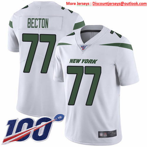 Nike Jets #77 Mekhi Becton White Men's Stitched NFL 100th Season Vapor Untouchable Limited Jersey Nike Jets #77 Mekhi Becton White Men's Stitched NFL 100th Season Vapor Untouchable Limited Jersey