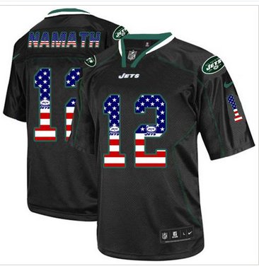 NEW New York Jets #12 Joe Namath Black NFL Elite USA Flag Fashion Jersey