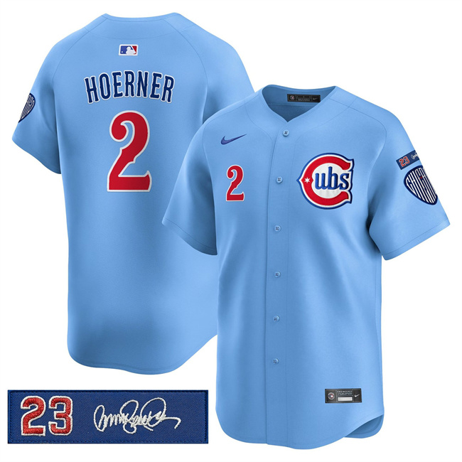 Men's Chicago Cubs #2 Nico Hoerner Blue 'Ryne Sandberg Tribute' Vapor Limited V3 Stitched Baseball Jersey Men's Chicago Cubs #2 Nico Hoerner Blue 'Ryne Sandberg Tribute' Vapor Limited V3 Stitched Baseball Jersey