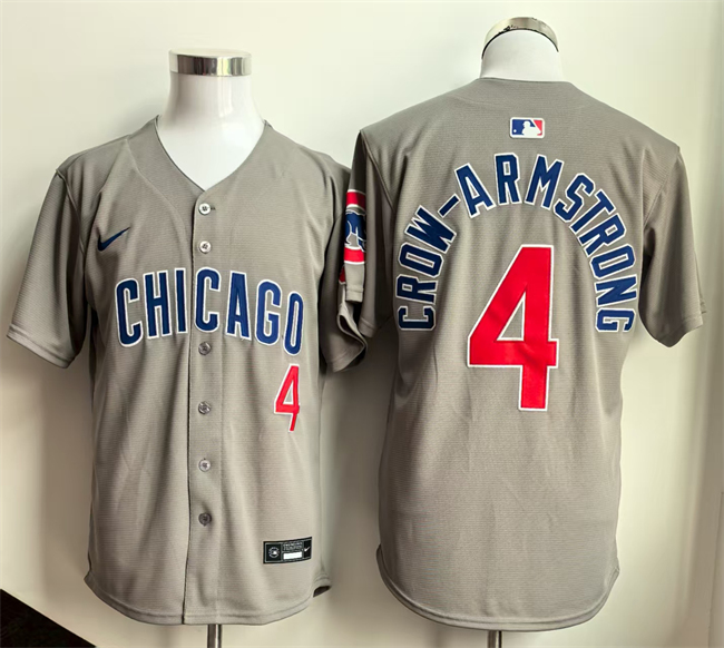 Men's Chicago Cubs #4 Pete Crow-Armstrong Grey Limited Stitched Baseball Jersey Men's Chicago Cubs #4 Pete Crow-Armstrong Grey Limited Stitched Baseball Jersey