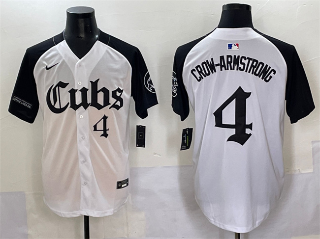Men's Chicago Cubs #4 Pete Crow-Armstrong White Black 'Gothic North Side Edition' Vapor Premier Limited Stitched Baseball Jersey Men's Chicago Cubs #4 Pete Crow-Armstrong White Black 'Gothic North Side Edition' Vapor Premier Limited Stitched Baseball Jersey