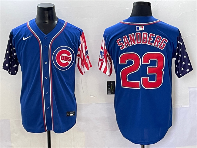 Men's Chicago Cubs #23 Ryne Sandberg Royal 2025 Independence Day Vapor Premier Limited Stitched Baseball Jersey Men's Chicago Cubs #23 Ryne Sandberg Royal 2025 Independence Day Vapor Premier Limited Stitched Baseball Jersey