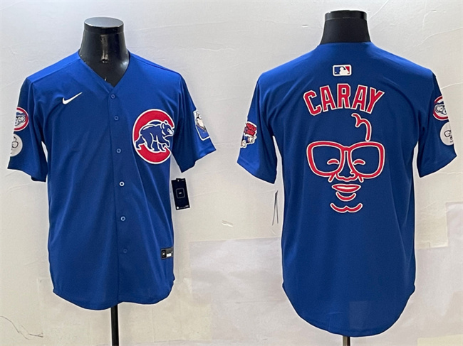Men's Chicago Cubs Royal Harry Caray 'Holy Cow' Patch Limited Stitched Baseball Jersey Men's Chicago Cubs Royal Harry Caray 'Holy Cow' Patch Limited Stitched Baseball Jersey