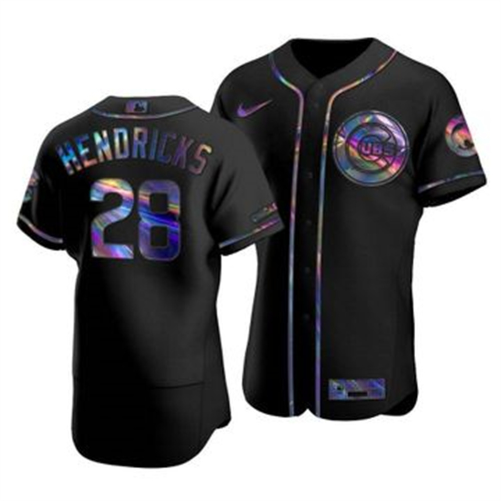 Chicago Cubs #28 Kyle Hendricks Men's Nike Iridescent Holographic Collection MLB Jersey - Black Chicago Cubs #28 Kyle Hendricks Men's Nike Iridescent Holographic Collection MLB Jersey - Black