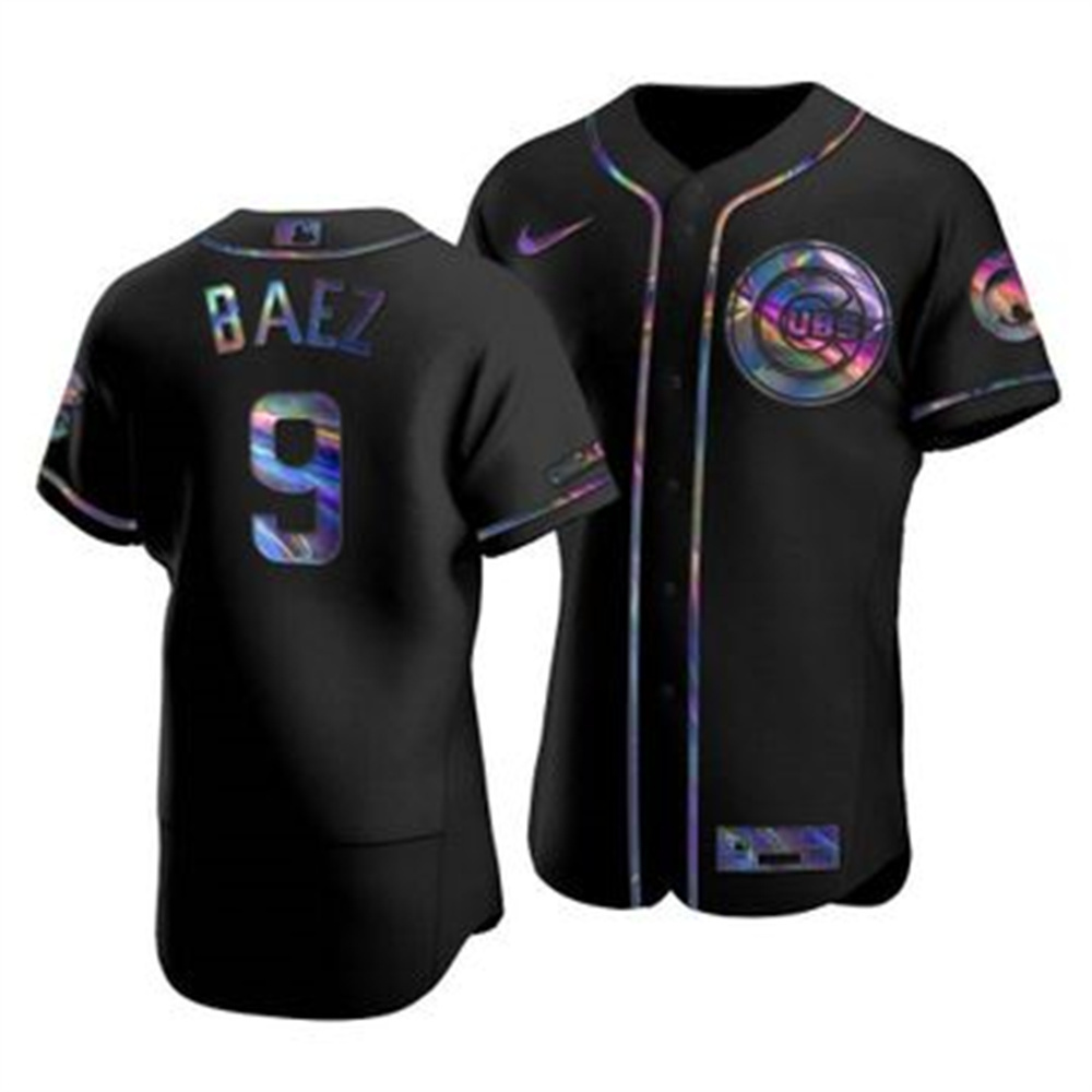 Chicago Cubs #9 Javier Baez Men's Nike Iridescent Holographic Collection MLB Jersey - Black Chicago Cubs #9 Javier Baez Men's Nike Iridescent Holographic Collection MLB Jersey - Black