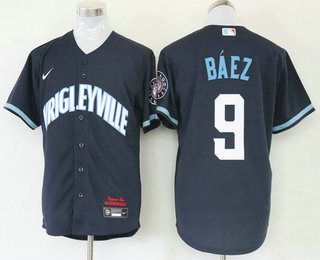 Men's Chicago Cubs #9 Javier Baez Navy Blue 2021 City Connect Stitched MLB Cool Base Nike Jersey Men's Chicago Cubs #9 Javier Baez Navy Blue 2021 City Connect Stitched MLB Cool Base Nike Jersey