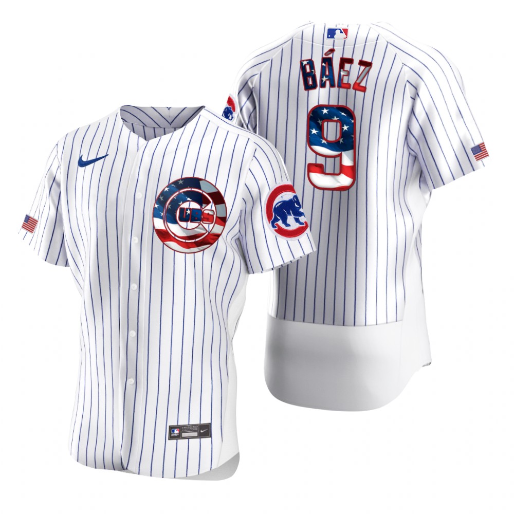 Chicago Cubs #9 Javier Baez Men's Nike White Fluttering USA Flag Limited Edition Authentic MLB Jersey Chicago Cubs #9 Javier Baez Men's Nike White Fluttering USA Flag Limited Edition Authentic MLB Jersey
