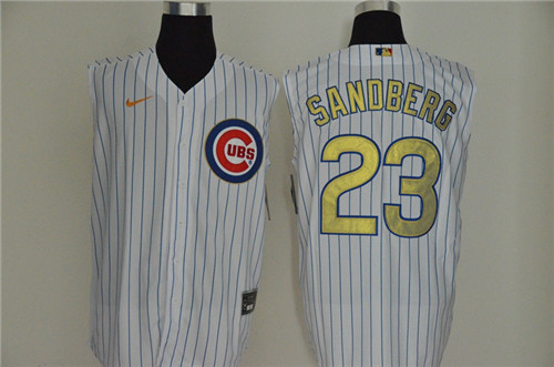 Cubs 23 Ryne Sandberg White Gold Nike Cool Base Sleeveless Jersey Cubs 23 Ryne Sandberg White Gold Nike Cool Base Sleeveless Jersey