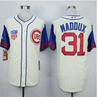 Chicago Cubs #31 Greg Maddux Cream Blue 1942 Turn Back The Clock Stitched Baseball Jersey Chicago Cubs #31 Greg Maddux Cream Blue 1942 Turn Back The Clock Stitched Baseball Jersey