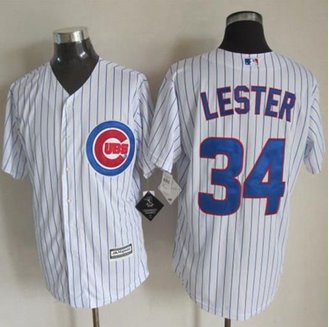 Chicago Cubs #34 Jon Lester New White Strip Cool Base Stitched Baseball Jersey Chicago Cubs #34 Jon Lester New White Strip Cool Base Stitched Baseball Jersey