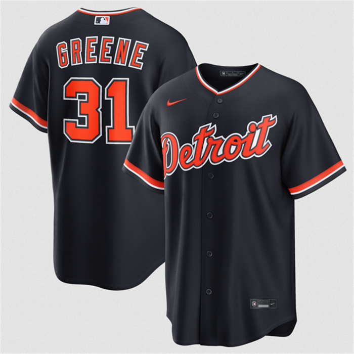 Men's Detroit Tigers #31 Riley Greene Navy Alternate Stitched Baseball Jersey Men's Detroit Tigers #31 Riley Greene Navy Alternate Stitched Baseball Jersey