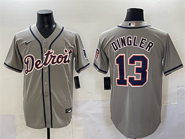 Men's Detroit Tigers #13 Dillon Dingler Gray Cool Base Stitched Baseball Jersey Men's Detroit Tigers #13 Dillon Dingler Gray Cool Base Stitched Baseball Jersey