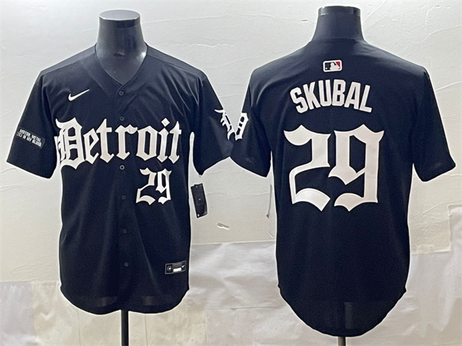 Men's Detroit Tigers #29 Tarik Skubal Black 'Motor Gothic Edition' Vapor Premier Limited Stitched Baseball Jersey Men's Detroit Tigers #29 Tarik Skubal Black 'Motor Gothic Edition' Vapor Premier Limited Stitched Baseball Jersey