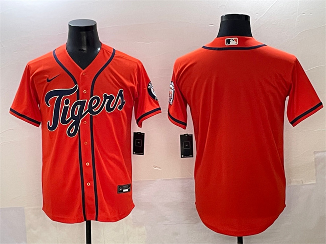 Men's Detroit Tigers Blank Orange With Patch Cool Base Stitched Baseball Jersey Men's Detroit Tigers Blank Orange With Patch Cool Base Stitched Baseball Jersey