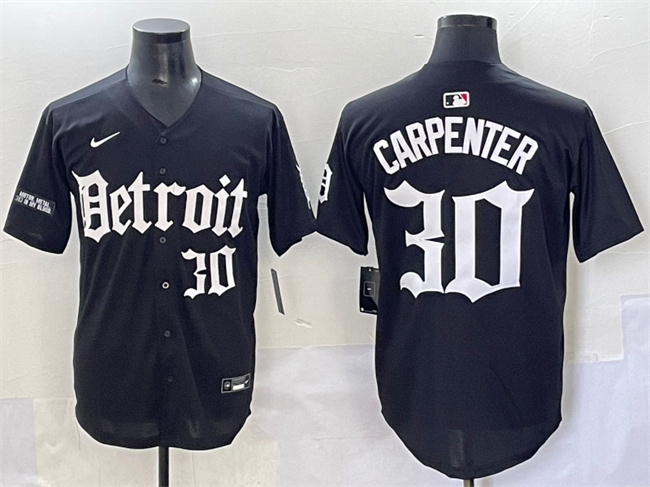 Men's Detroit Tigers #30 Kerry Carpenter Black 'Motor Gothic Edition' Vapor Premier Limited Stitched Baseball Jersey Men's Detroit Tigers #30 Kerry Carpenter Black 'Motor Gothic Edition' Vapor Premier Limited Stitched Baseball Jersey