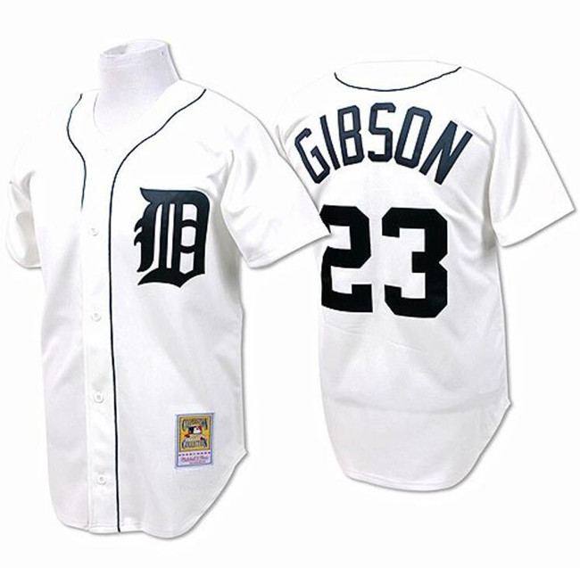 Men's Detroit Tigers #23 Kirk Gibson White Throwback Stitched Baseball Jersey Men's Detroit Tigers #23 Kirk Gibson White Throwback Stitched Baseball Jersey