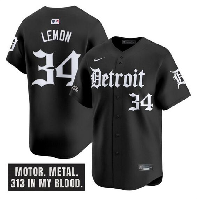 Men's Detroit Tigers #34 Chet Lemon Black 'Motor Gothic Edition' Vapor Premier Limited Stitched Baseball Jersey Men's Detroit Tigers #34 Chet Lemon Black 'Motor Gothic Edition' Vapor Premier Limited Stitched Baseball Jersey