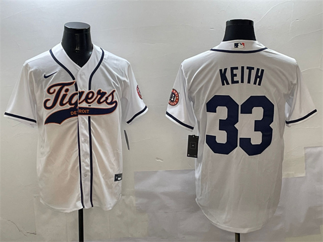 Men's Detroit Tigers #33 Colt Keith White With Patch Cool Base Stitched Baseball Jersey Men's Detroit Tigers #33 Colt Keith White With Patch Cool Base Stitched Baseball Jersey