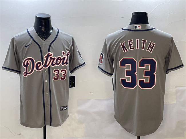 Men's Detroit Tigers #33 Colt Keith Grey Cool Base Stitched Baseball Jersey Men's Detroit Tigers #33 Colt Keith Grey Cool Base Stitched Baseball Jersey