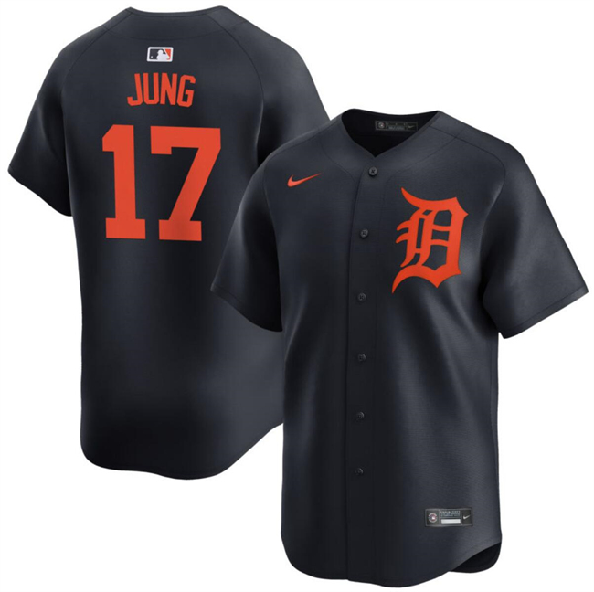 Men's Detroit Tigers #17 Jace Jung Black 2024 Alternate Limited Stitched Baseball Jersey Men's Detroit Tigers #17 Jace Jung Black 2024 Alternate Limited Stitched Baseball Jersey