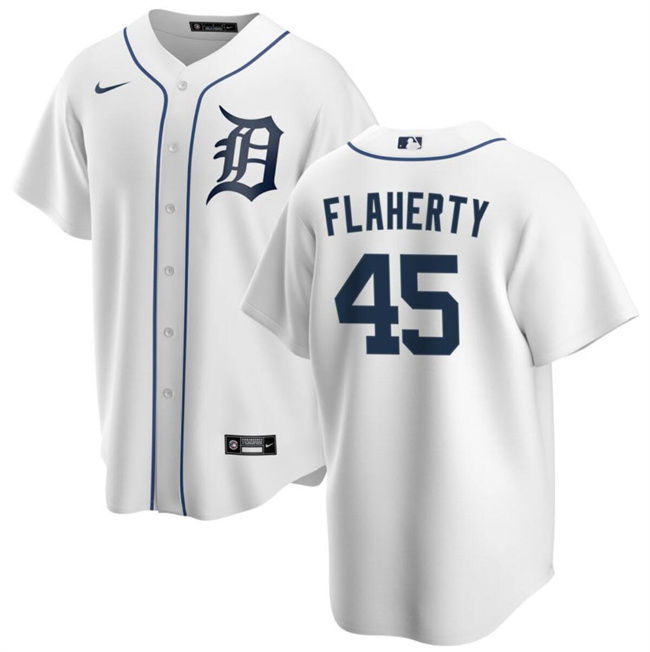 Men's Detroit Tigers #45 Jack Flaherty White Cool Base Stitched Baseball Jersey Men's Detroit Tigers #45 Jack Flaherty White Cool Base Stitched Baseball Jersey