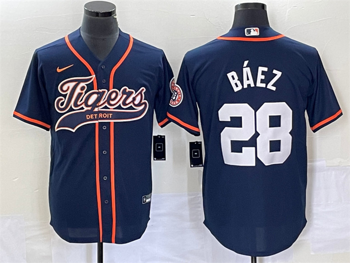 Men's Detroit Tigers #28 Javier Báez Navy Cool Base Stitched Baseball Jersey Men's Detroit Tigers #28 Javier Báez Navy Cool Base Stitched Baseball Jersey