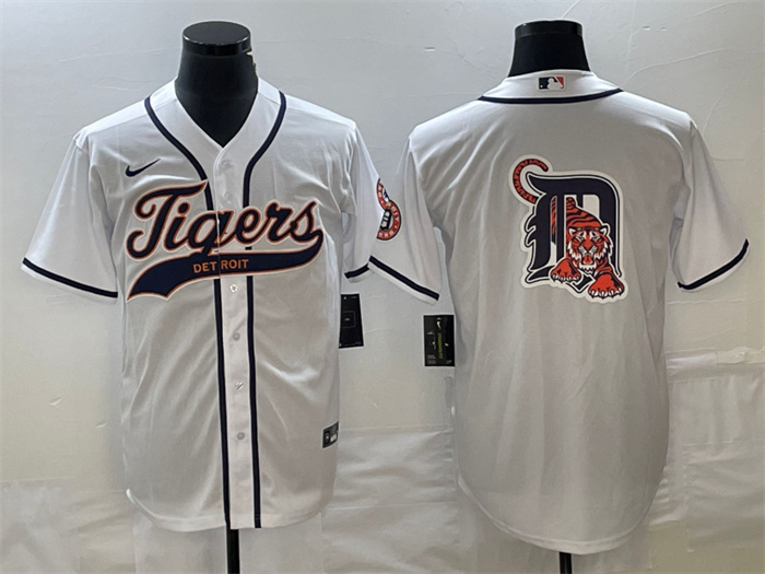 Men's Detroit Tigers White Team Big Logo Cool Base Stitched Jersey Men's Detroit Tigers White Team Big Logo Cool Base Stitched Jersey