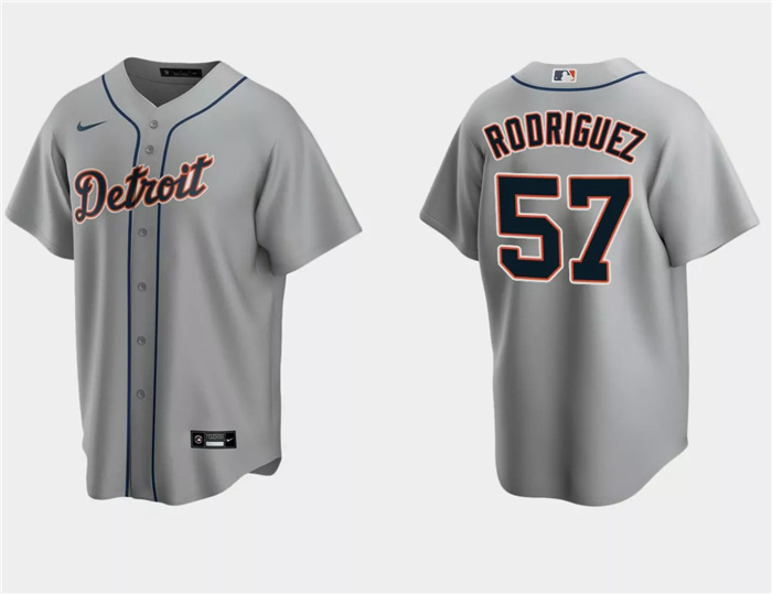 Men's Detroit Tigers #57 Eduardo Rodriguez Grey Cool Base Stitched Jersey Men's Detroit Tigers #57 Eduardo Rodriguez Grey Cool Base Stitched Jersey