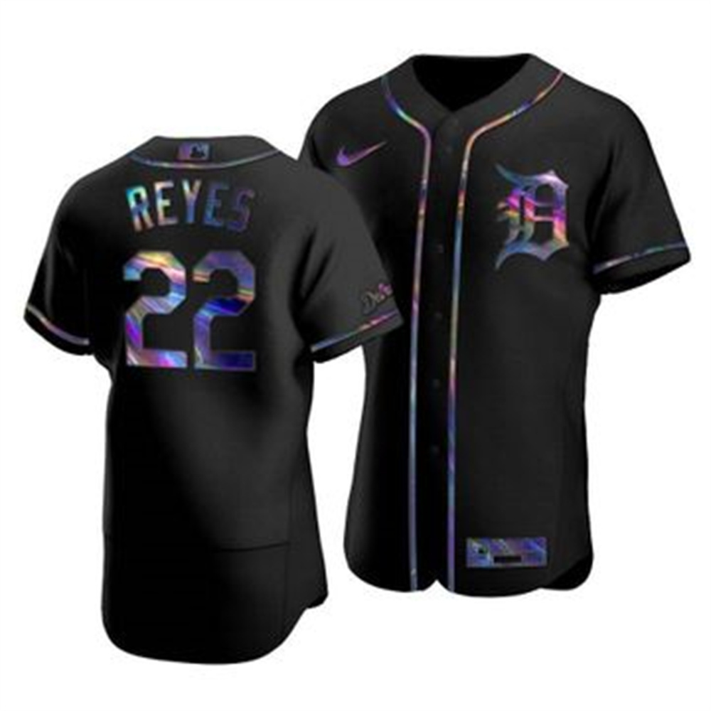 Detroit Tigers #22 Victor Reyes Men's Nike Iridescent Holographic Collection MLB Jersey - Black Detroit Tigers #22 Victor Reyes Men's Nike Iridescent Holographic Collection MLB Jersey - Black