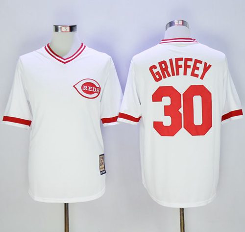 Mitchell And Ness Reds #30 Ken Griffey White Throwback Stitched MLB Jersey Mitchell And Ness Reds #30 Ken Griffey White Throwback Stitched MLB Jersey